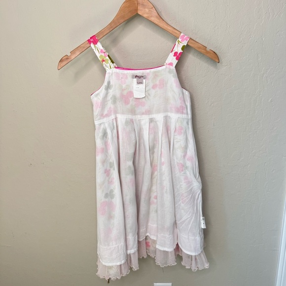 FLORIAN French Floral Cotton Sundress Pink White & Green Summer Dress Tie Waist - Picture 14 of 16